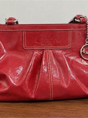 Coach Red Patent Leather Shoulder Bag with Logo Charm